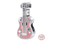 Charm Srebrny 925 Gitara różowa, koralik na bransoletkę zainteresowania