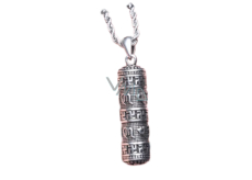 Tibetský mantrový válec 3,5 x 1 cm + 29 cm řetízek, ochranný přívěsek na krk s tradičními symboly