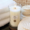 WoodWick Linen - Čistý len vonná svíčka s dřevěným knotem a víčkem sklo střední 275 g
