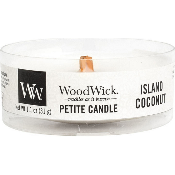WoodWick Island Coconut - Kokosový ostrov vonná svíčka s dřevěným knotem petite 31 g