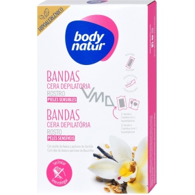 Body Natur Květy ovsa s vanilkou epilační voskové pásky na obličej pro citlivou pleť 12 kusů + poepilační ubrousky 2 kusy