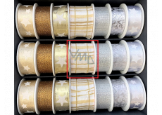 Niekupiona Wstążka materiałowa świąteczna Biała z złotymi paskami 40 mm x 2 m