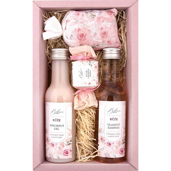 Bohemia Gifts Rosarium s extrakty z šípků a květů růže sprchový gel 200 ml + šampon na vlasy 200 ml + sůl do koupele 150 g + toaletní mýdlo 30 g, kosmetická sada