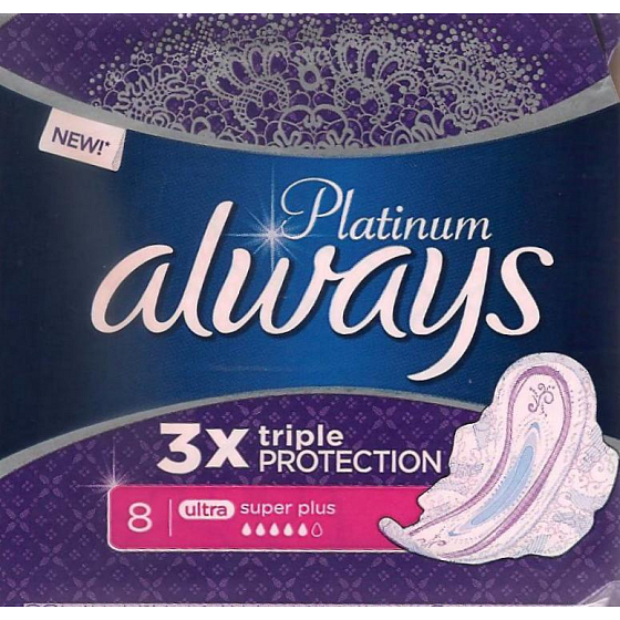 Always Platinum 3 x Triple Protection Ultra Super Plus hygienické vložky s křidélky 8 kusů