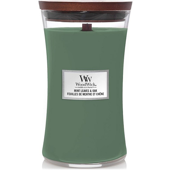 WoodWick Mint Leaves & Oak - Mátové lístky a dub vonná svíčka s dřevěným knotem a víčkem sklo velká 609,5 g
