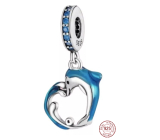 Zawieszka ze srebra próby 925 Delfin na fali w kształcie serca, charms do bransoletki