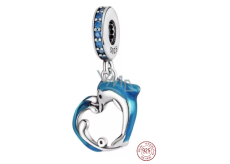 Zawieszka ze srebra próby 925 Delfin na fali w kształcie serca, charms do bransoletki