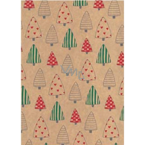Ditipo Dárkový balicí papír vánoční 70 x 200 cm Kraft světle hnědý, stromky