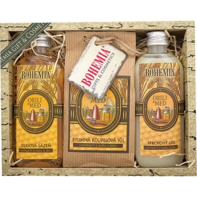Bohemia Gifts Med a Obilí sprchový gel 100 ml + sůl do koupele 150 g + Olejová lázeň 100 ml, kosmetická sada