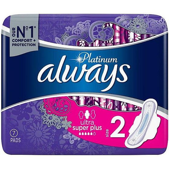 Always Platinum Ultra Super Plus rozmiar 2 wkładki higieniczne z skrzydełkami 7 sztuk