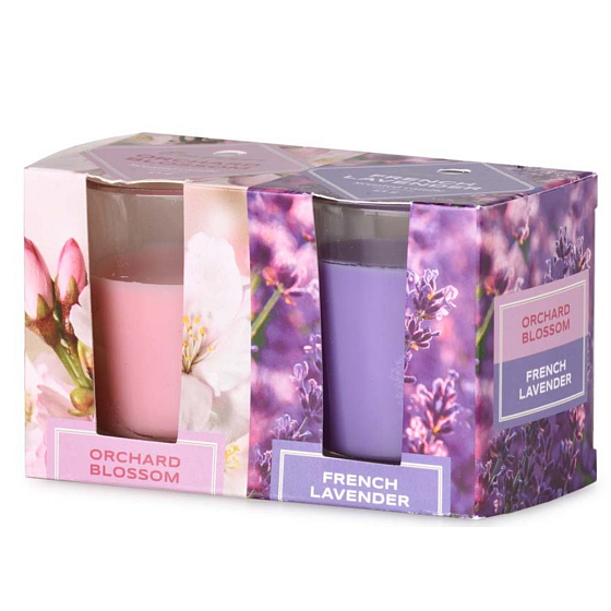 Emocio Orchard Blossom & French Lavender vonná svíčka sklo 52 x 65 mm 2 kusy v krabičce