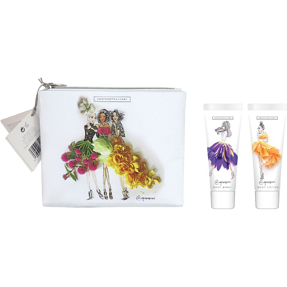 Heathcote & Ivory Meredith Wing tekuté mýdlo 30 ml + tělové mléko 30 ml + kosmetická taška, kosmetická sada