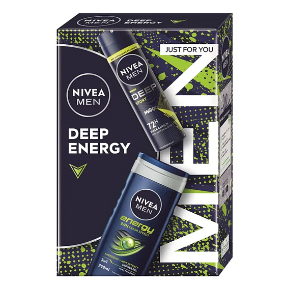 Nivea Men Deep Sport żel pod prysznic 250 ml + Nivea Men Energy dezodorant w sprayu 150 ml, zestaw kosmetyków dla mężczyzn