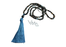 108 Mala Achát modrý náhrdelník, meditační šperk, přírodní kámen vázaný, elastický, korálek 6 mm