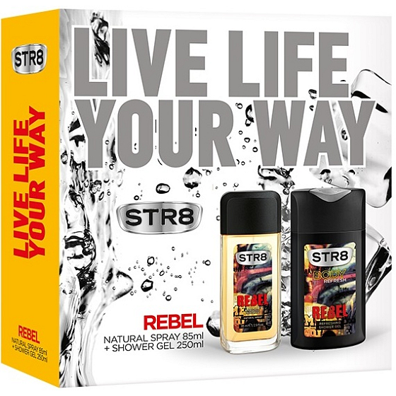 Str8 Rebel parfémovaný deodorant sklo pro muže 85 ml + sprchový gel 250 ml, kosmetická sada