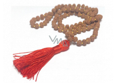 108 Mała Shiva Rudraksha, naszyjnik medytacyjny, naturalne indyjskie nasiona, wiązane, elastyczne, ręczne wykonanie, długość 8 cm, koralik 7-8 mm
