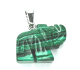 Malachit Słoń przywieszka naturalny kamień, ręcznie szlifowana figurka 1,8 x 2,5 x 8 mm, kamień spełnionych pragnień