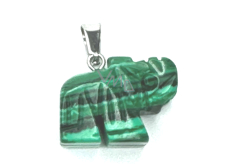 Malachit Słoń przywieszka naturalny kamień, ręcznie szlifowana figurka 1,8 x 2,5 x 8 mm, kamień spełnionych pragnień