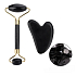 Obsidian Gua Sha 5 x 8 cm + wałek masujący 14 x 5,5 cm redukuje zmarszczki, obrzęki, poprawia elastyczność skóry, zestaw bez opakowania