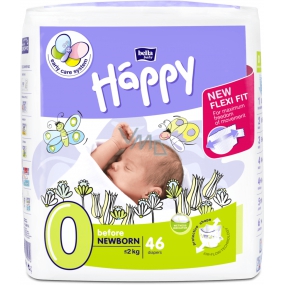 Bella Happy 0 Before Newborn od 0 - 2 kg pieluchy dla wcześniaków i noworodków o niskiej wadze urodzeniowej 46 sztuk