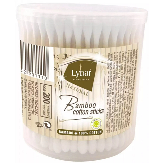 Lybar Original Natural Bamboo patyczki higieniczne z bambusa okrągłe 200 sztuk