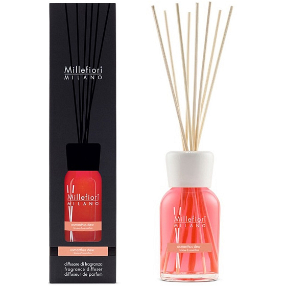 Millefiori Milano Natural Osmanthus Dew - Orosená vonokvětka Dyfuzor 250 ml + 8 patyków o długości 30 cm do średnich i dużych pomieszczeń,  wystarcza na min. 3 miesiące