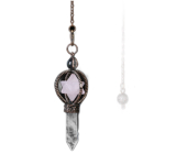 Różowy Merkaba wahadło + czarny kamień + brąz, wisiorek z naturalnego kamienia 7,7 cm, łańcuszek ok. 26,5 cm