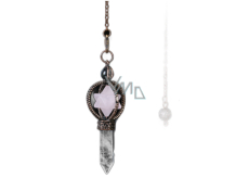 Różowy Merkaba wahadło + czarny kamień + brąz, wisiorek z naturalnego kamienia 7,7 cm, łańcuszek ok. 26,5 cm