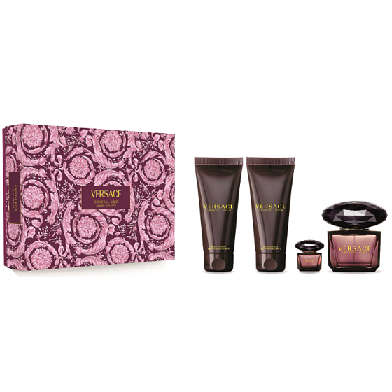 Versace Crystal Noir woda perfumowana 90 ml + żel pod prysznic 100 ml + mleczko do ciała 100 ml + woda perfumowana 5 ml, zestaw prezentowy dla kobiet