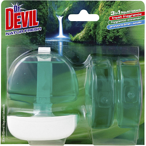 Dr. Devil 3w1 Natur Fresh płynny blok WC, koszyczek + wkład 3× 55 ml