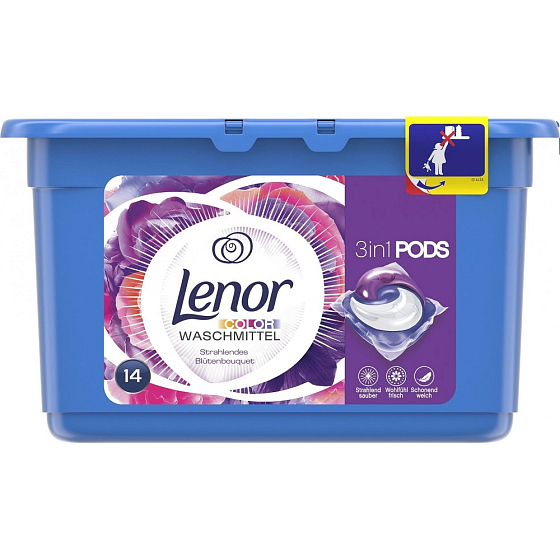 Lenor Flower Bouquet 3v1 gelové kapsle na praní barevného prádla 14 kusů 369,6 g