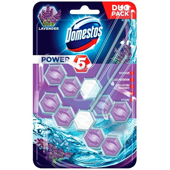 Domestos Power 5 Lawendowy Twardy Blok WC 2 x 55 g