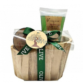 Salsa Collection Natural Oliva sprchový gel 120 ml + tělové máslo 50 ml, 2 dílný dřevěná vana