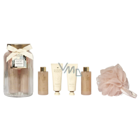 Grace Cole Wanilia żel pod prysznic 100 ml + pianka do kąpieli 100 ml + krem do rąk 50 ml + balsam do ciała 50 ml + gąbka kąpielowa + szklana butelka, zestaw kosmetyczny dla kobiet