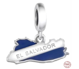 Charm Srebrna 925 El Salvador flaga - huśtająca się mapa, zawieszka na bransoletkę podróżniczą