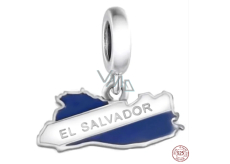 Charm Srebrna 925 El Salvador flaga - huśtająca się mapa, zawieszka na bransoletkę podróżniczą