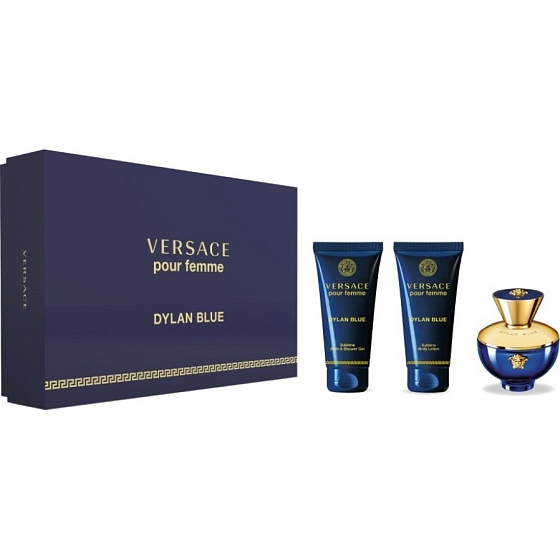 Versace Dylan Blue pour Femme parfémovaná voda pro ženy 50 ml + sprchový gel 50 ml + tělové mléko 50 ml, dárková sada