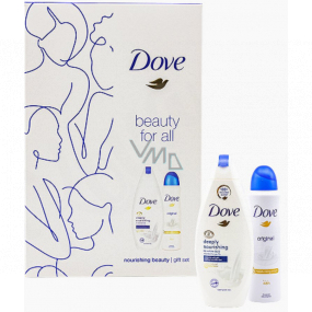 Dove Beauty For All Deeply Nourishing sprchový gel 250 ml + Original antiperspirant deodorant sprej 75 ml, kosmetická sada