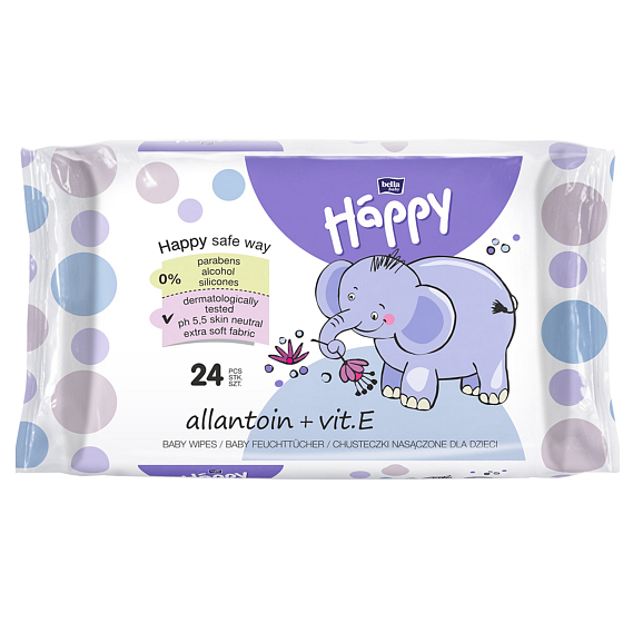 Bella Happy nawilżane chusteczki z alantoiną i witaminą E dla dzieci 24 sztuki