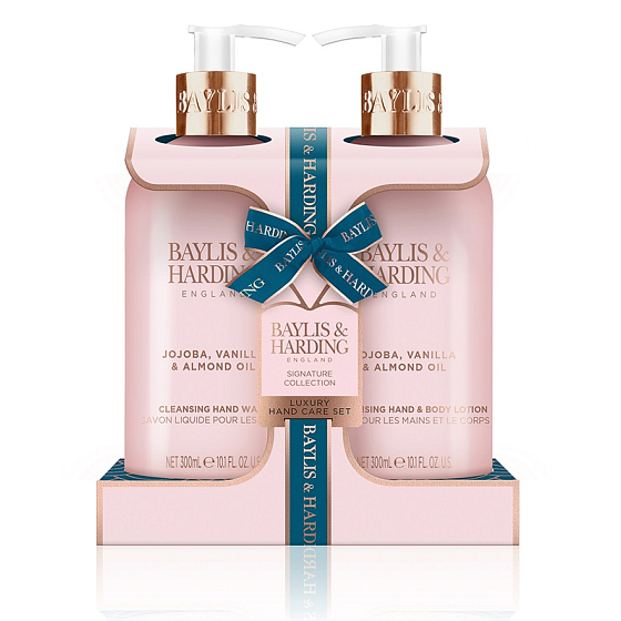 Baylis & Harding Jojoba, vanilka & mandlový olej tekuté mýdlo 300 ml + mléko na ruce a tělo 300 ml, kosmetická sada pro ženy