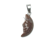 Goldstone złoty Księżyc wisiorek, ręcznie szlifowana figurka 2,2 x 10 mm, kamień ambicji