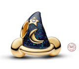 Charm Sterlingové stříbro 925 Kouzelnický klobouk, Přívěsek plný magie pozlaceno, korálek na náramek symbol