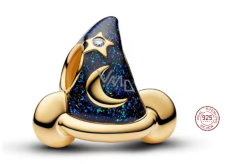 Charm Sterlingové stříbro 925 Kouzelnický klobouk, Přívěsek plný magie pozlaceno, korálek na náramek symbol