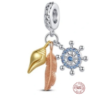 Charm Srebrna 925 Ochronny amulet, kotwica, muszla 3w1, zawieszka na bransoletkę morską