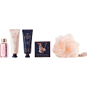 Grace Cole Velvet Rose & Peony sprchový gel 50 ml + krém na ruce 50 ml + tělový krém 50 ml + šumivá koule do koupele 80 g + mycí houba, kosmetická sada pro ženy
