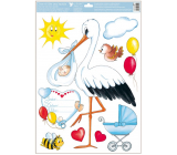 Folia okienna bez kleju Z okazji narodzin dziecka wózek niebieski 35 x 50 cm