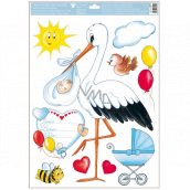 Folia okienna bez kleju Z okazji narodzin dziecka wózek niebieski 35 x 50 cm