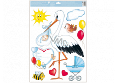 Folia okienna bez kleju Z okazji narodzin dziecka wózek niebieski 35 x 50 cm