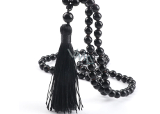 108 Mały Obsidian naszyjnik, medytacyjna biżuteria, naturalny kamień związany, elastyczny, koralik 8 mm, kamień ochronny