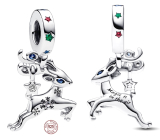 Charm Srebrny 925 Rudolf, magiczny renifer świąteczny, niebieskie cyrkonie, zawieszka na bransoletkę święta